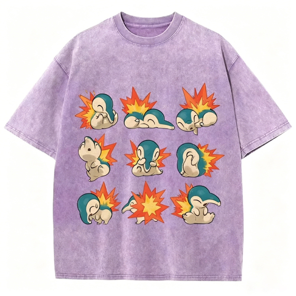 Cute Cyndaquil Unisex Vintage Washed Tee