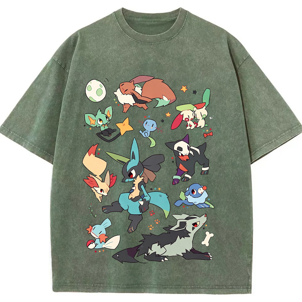 Dark Tone Lucario & Fox Creatures Cartoon Tee | Pokemon Anime