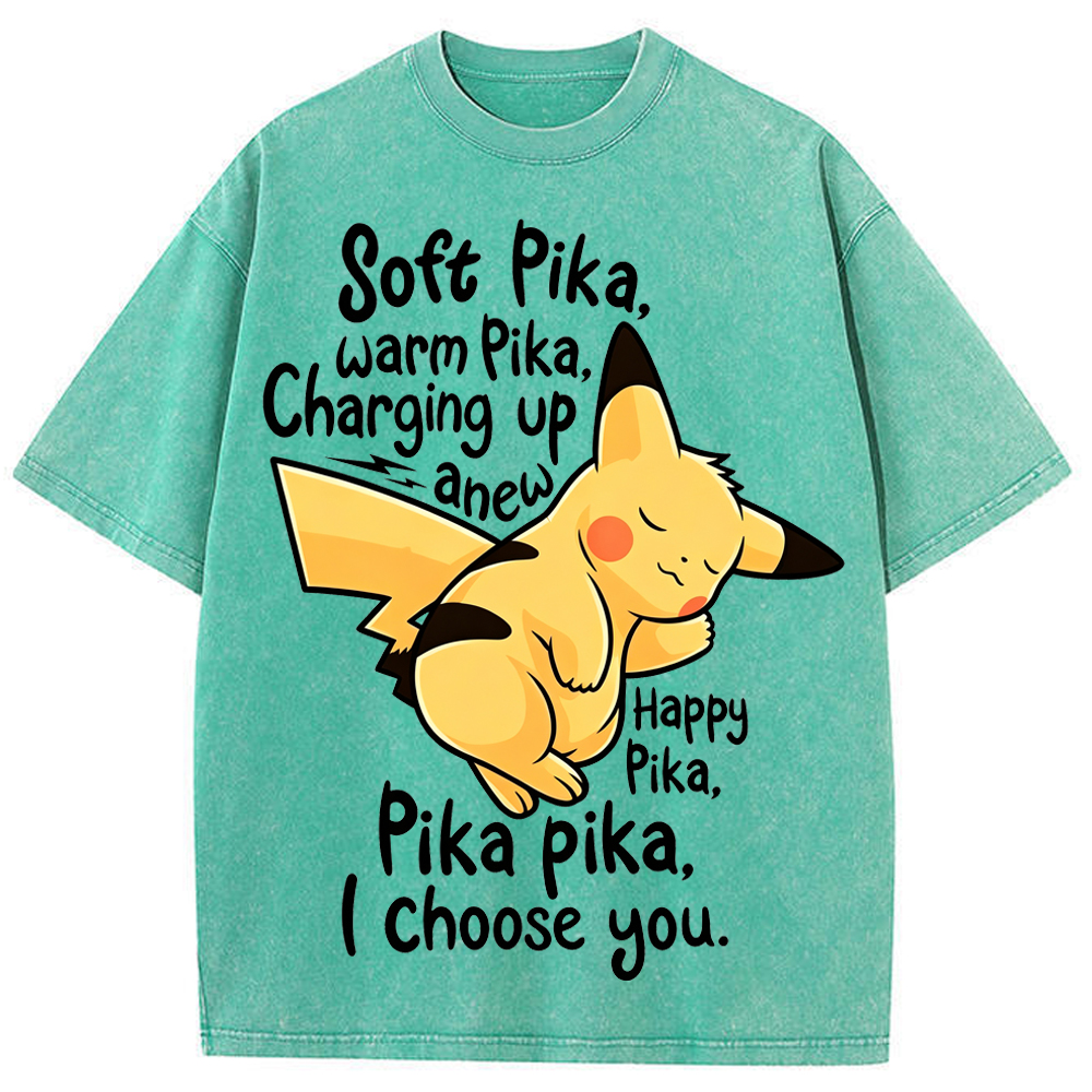 Soft Warm Tone Pikachu Cartoon Tee | Pokemon Anime