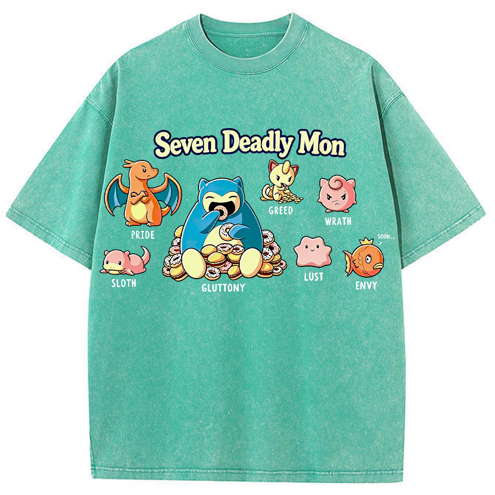 Snorlax & Kanto Pokemon Seven Deadly Sins Graphic Cartoon Tee | Pokemon Anime