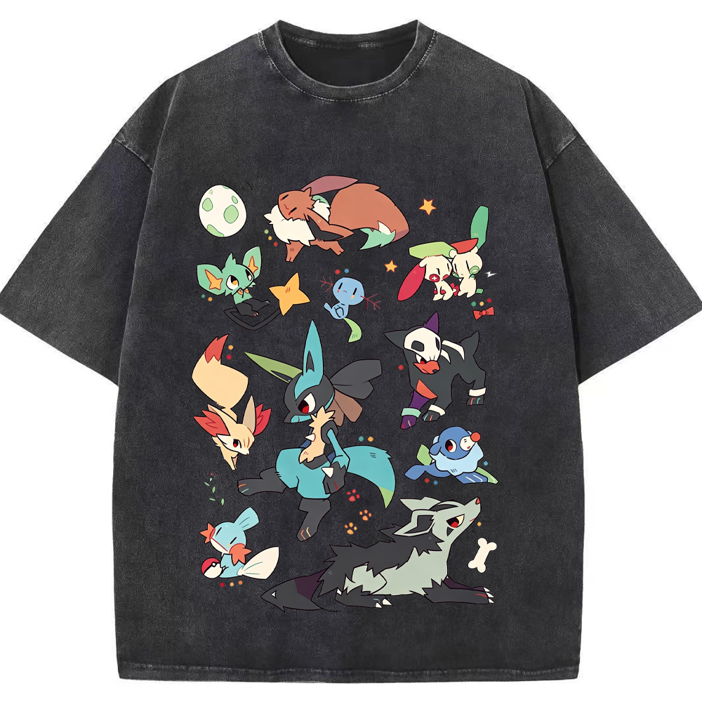 Dark Tone Lucario & Fox Creatures Cartoon Tee | Pokemon Anime
