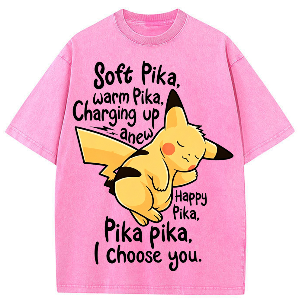 Soft Warm Tone Pikachu Cartoon Tee | Pokemon Anime