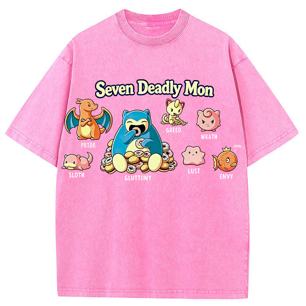 Snorlax & Kanto Pokemon Seven Deadly Sins Graphic Cartoon Tee | Pokemon Anime