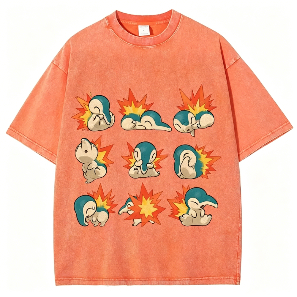 Cute Cyndaquil Unisex Vintage Washed Tee