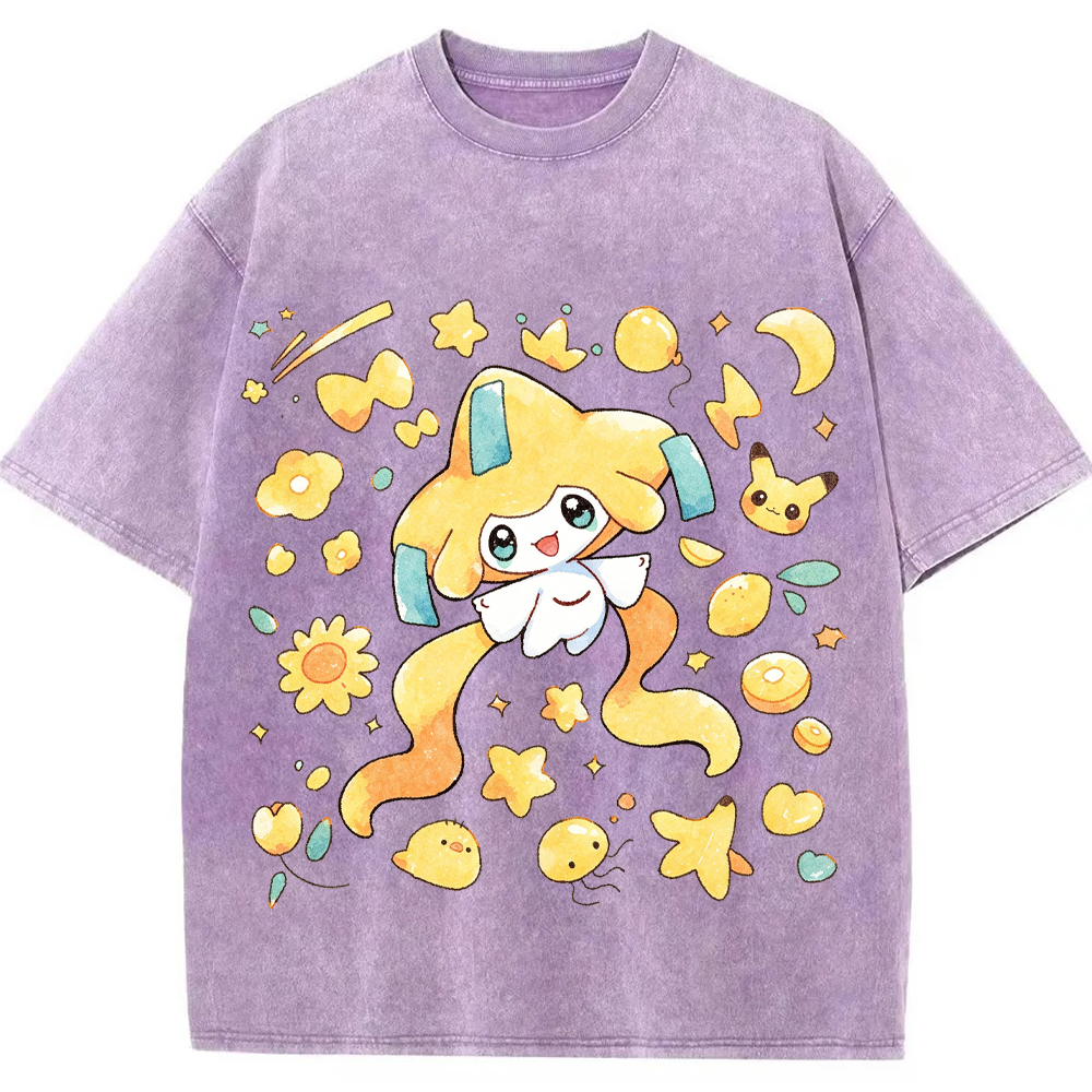 Cute Jirachi Starry Watercolor Vintage Washed T-Shirt | Pokemon Anime