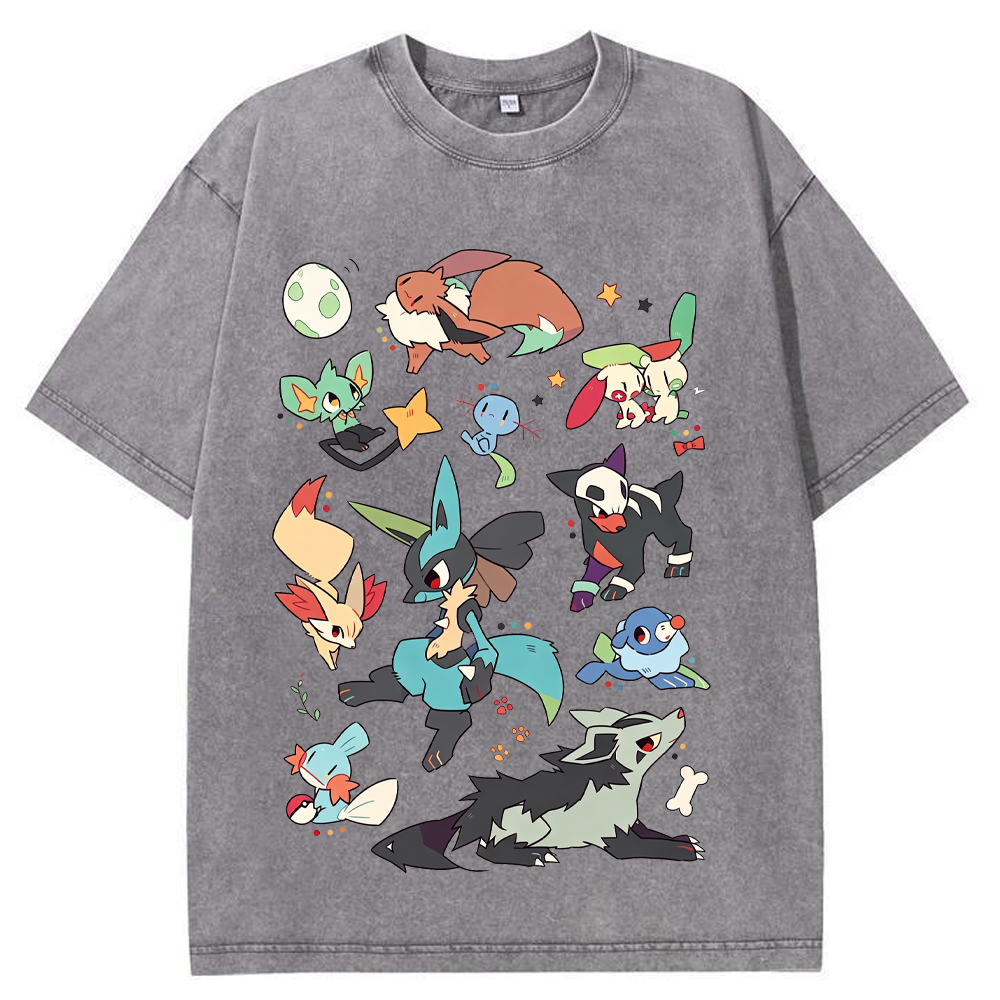 Dark Tone Lucario & Fox Creatures Cartoon Tee | Pokemon Anime