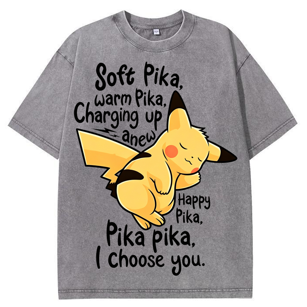Soft Warm Tone Pikachu Cartoon Tee | Pokemon Anime