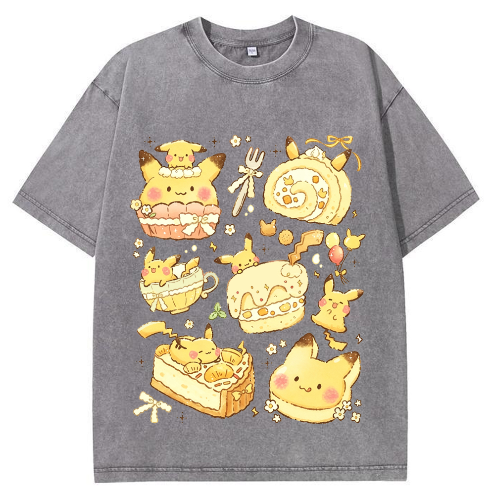 Sweet Dessert Bakery Pikachu Cartoon Tee | Pokemon Anime