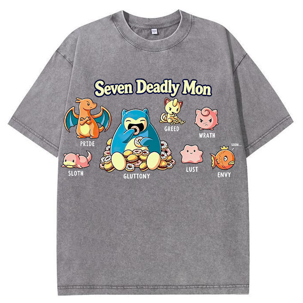 Snorlax & Kanto Pokemon Seven Deadly Sins Graphic Cartoon Tee | Pokemon Anime