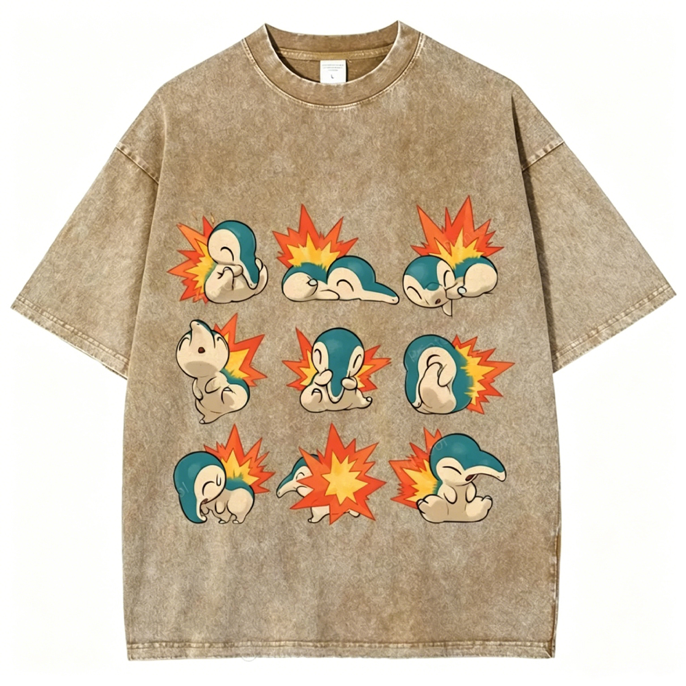 Cute Cyndaquil Unisex Vintage Washed Tee