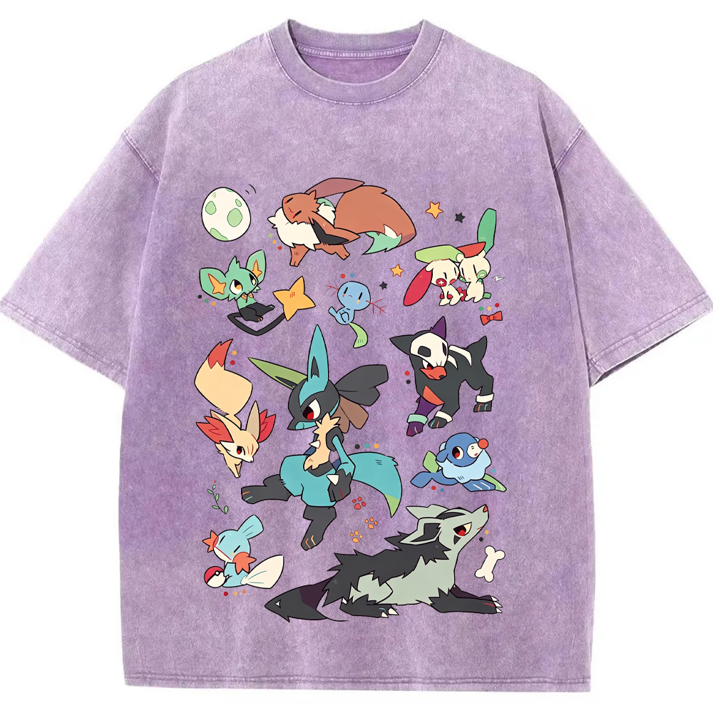 Dark Tone Lucario & Fox Creatures Cartoon Tee | Pokemon Anime