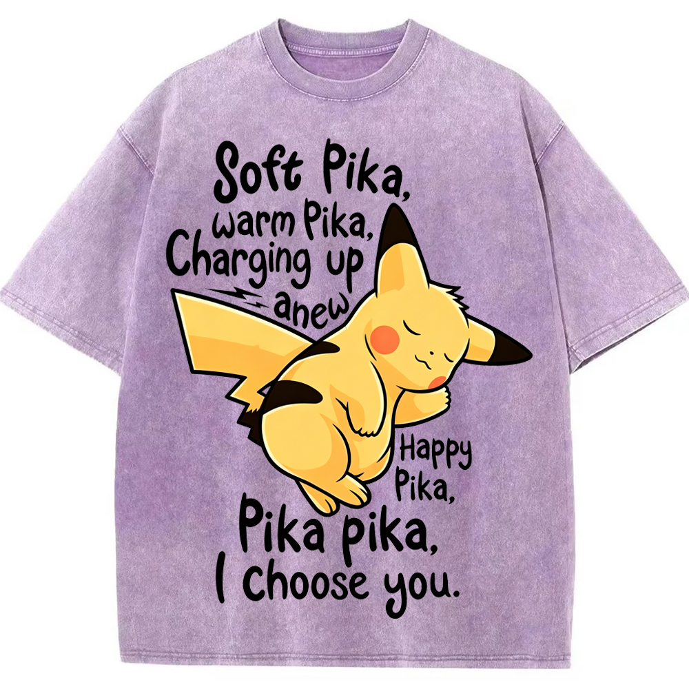 Soft Warm Tone Pikachu Cartoon Tee | Pokemon Anime
