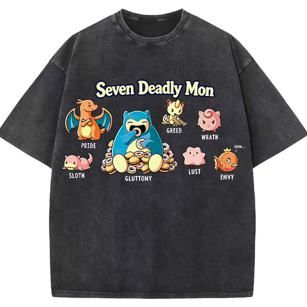 Snorlax & Kanto Pokemon Seven Deadly Sins Graphic Cartoon Tee | Pokemon Anime