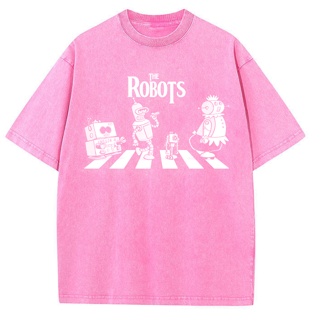 Sci‑Fi Parody Vintage Robots Abbey Road Crosswalk Parody Robot Crew Cartoon Tee