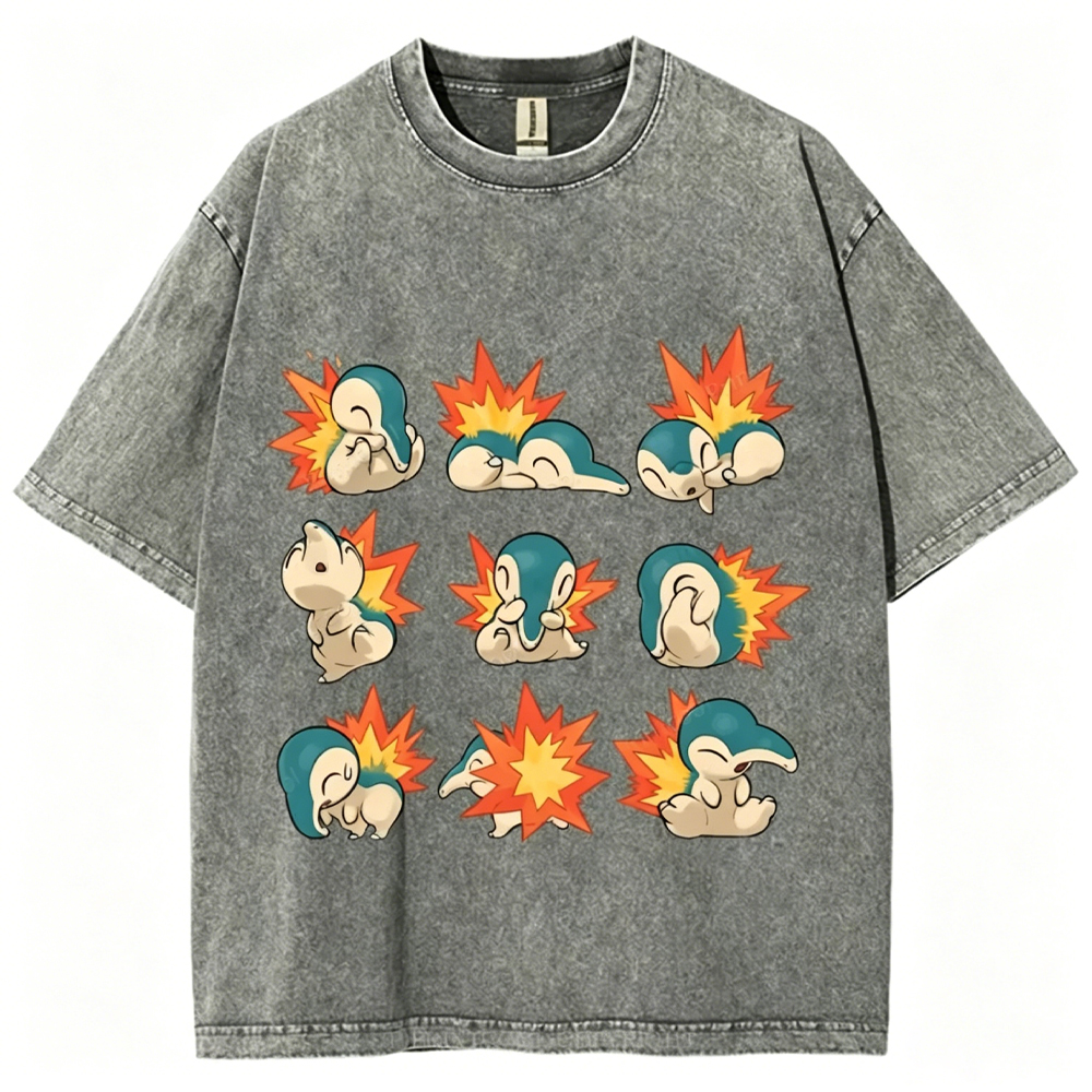 Cute Cyndaquil Unisex Vintage Washed Tee