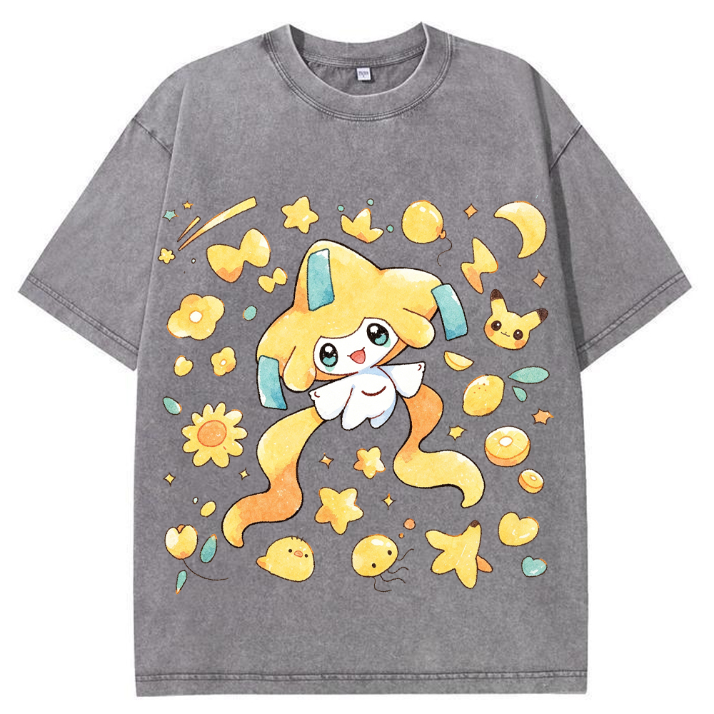 Cute Jirachi Starry Watercolor Vintage Washed T-Shirt | Pokemon Anime