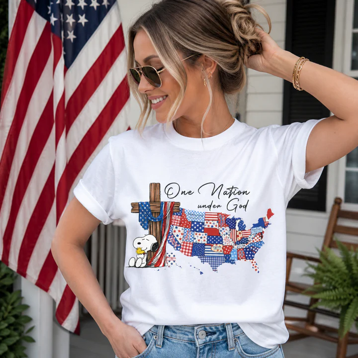 One Nation Under God Christian Patriotic Map T-Shirt