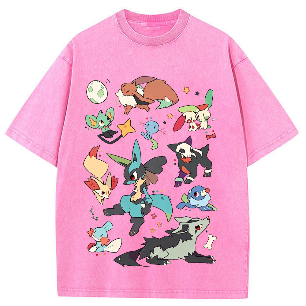 Dark Tone Lucario & Fox Creatures Cartoon Tee | Pokemon Anime