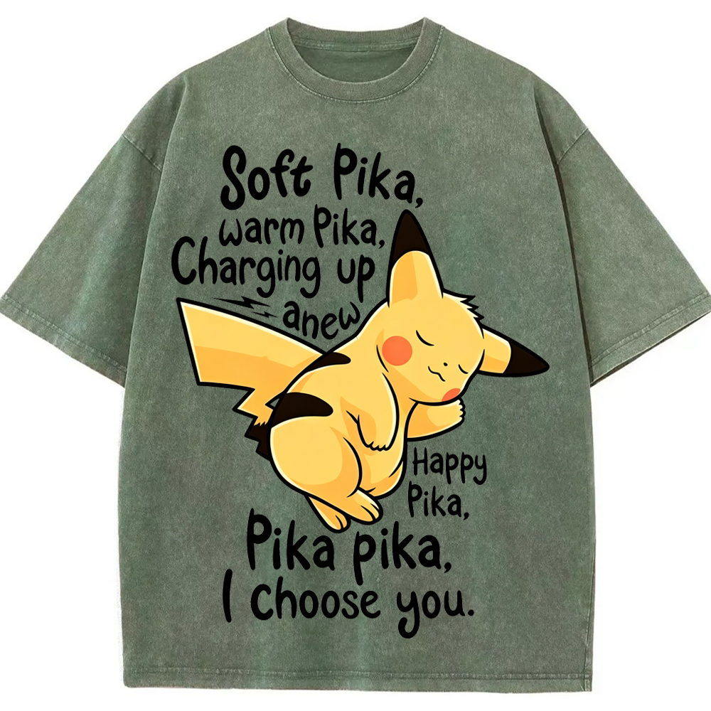 Soft Warm Tone Pikachu Cartoon Tee | Pokemon Anime