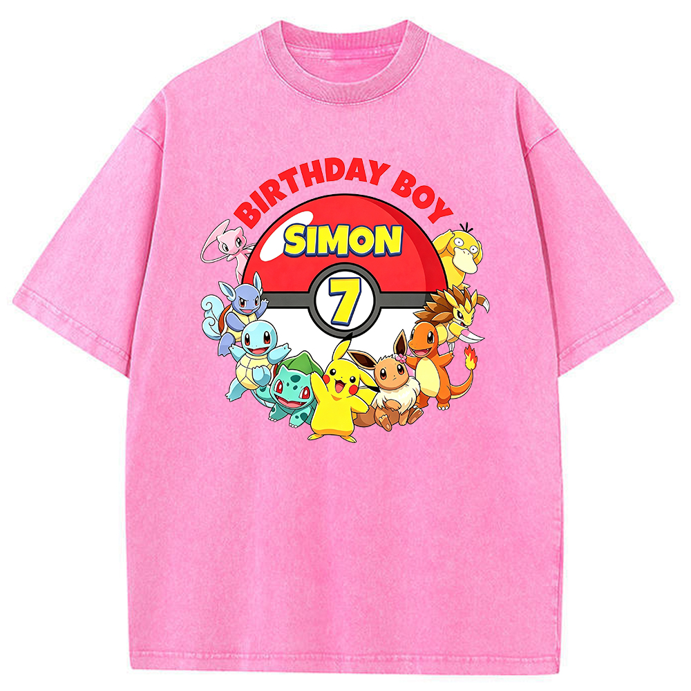 Custom Name Pokemon Birthday Boy Vintage Wash Tee