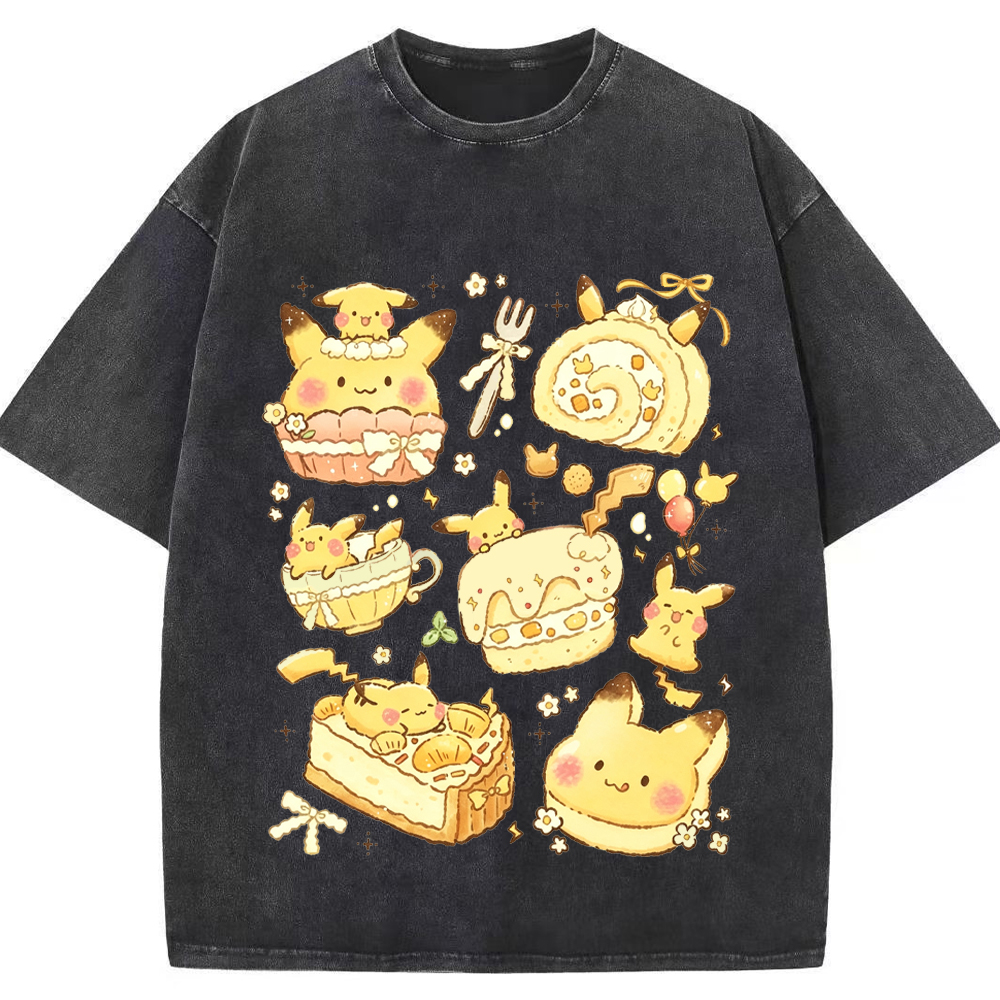 Sweet Dessert Bakery Pikachu Cartoon Tee | Pokemon Anime