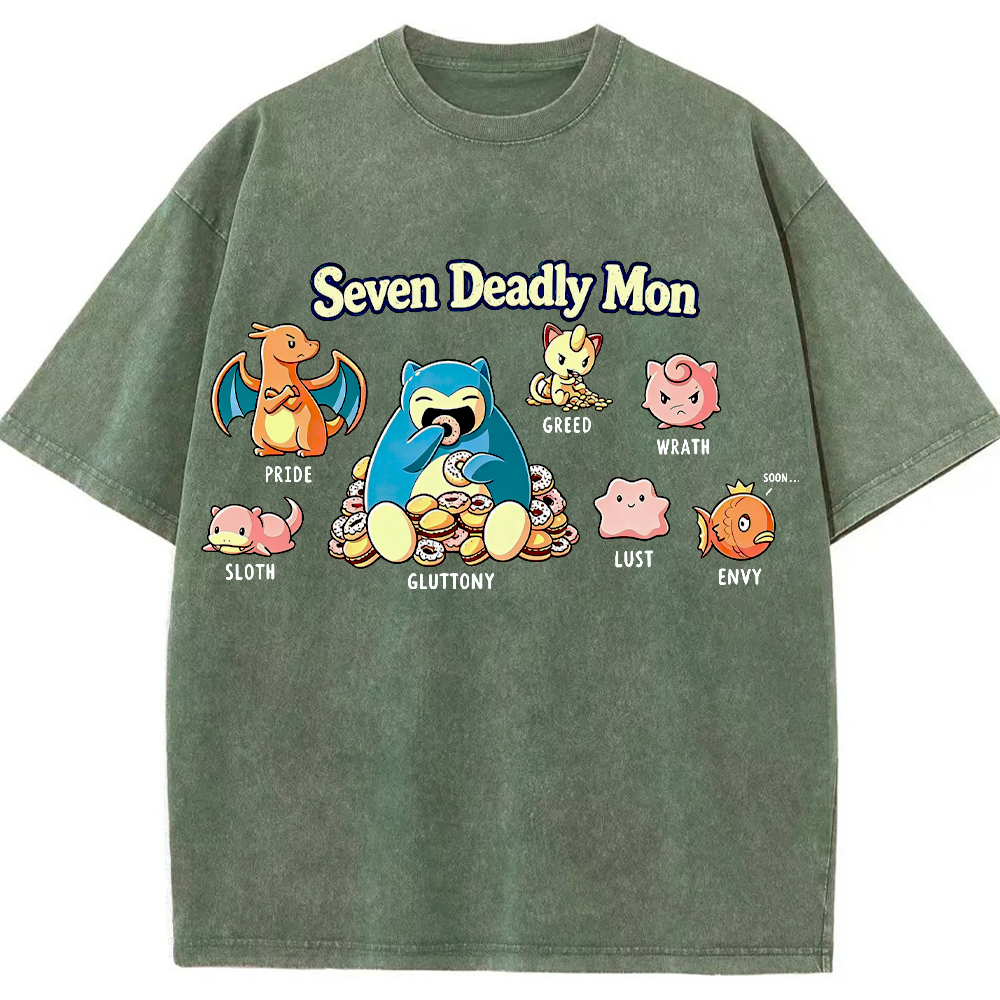 Snorlax & Kanto Pokemon Seven Deadly Sins Graphic Cartoon Tee | Pokemon Anime