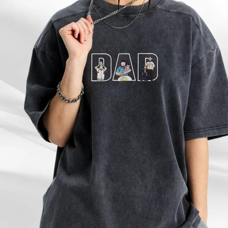 Personalized Dad Embroidered Washed Shirt