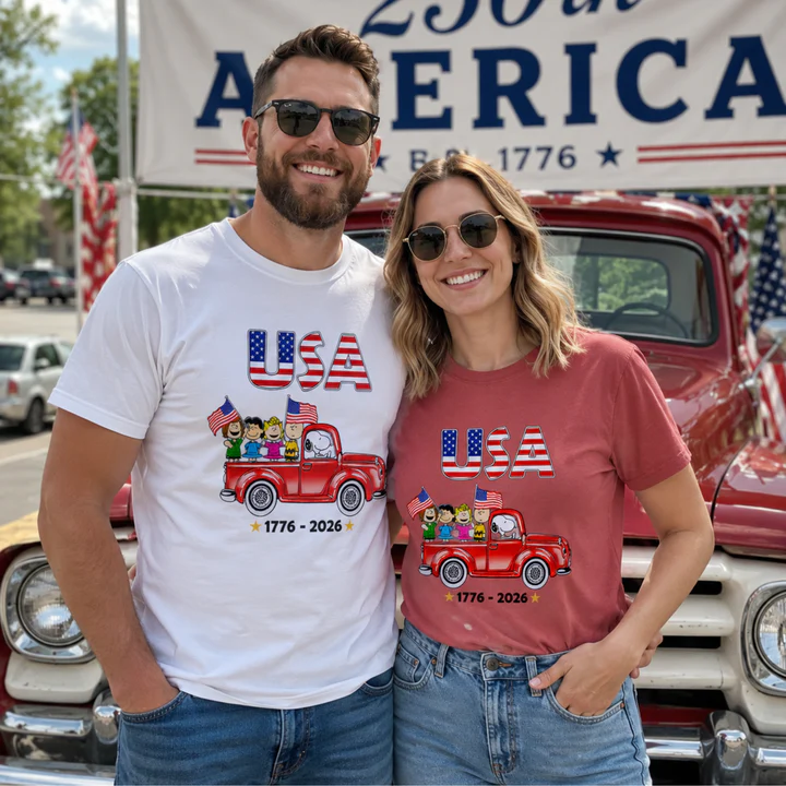USA Patriotic Friends Red Truck 250th Anniversary T-Shirt