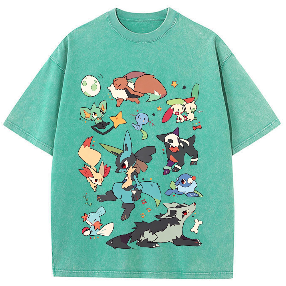 Dark Tone Lucario & Fox Creatures Cartoon Tee | Pokemon Anime