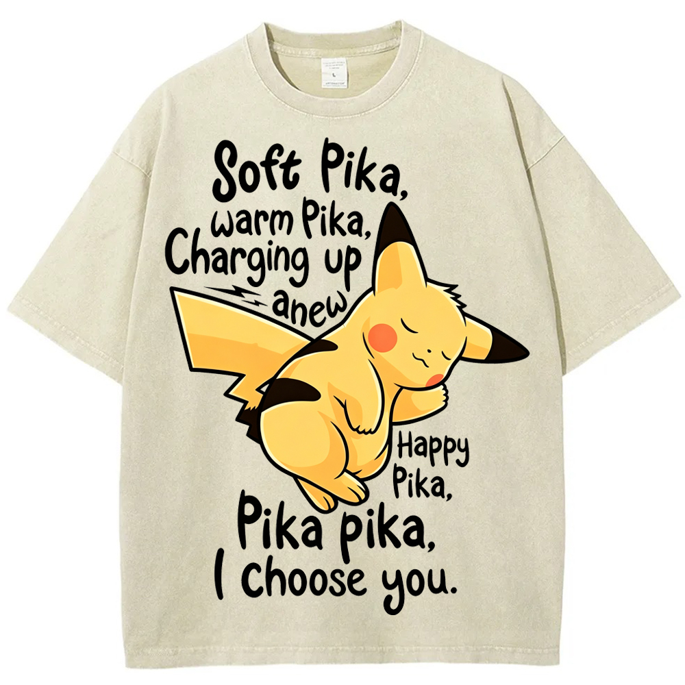 Soft Warm Tone Pikachu Cartoon Tee | Pokemon Anime
