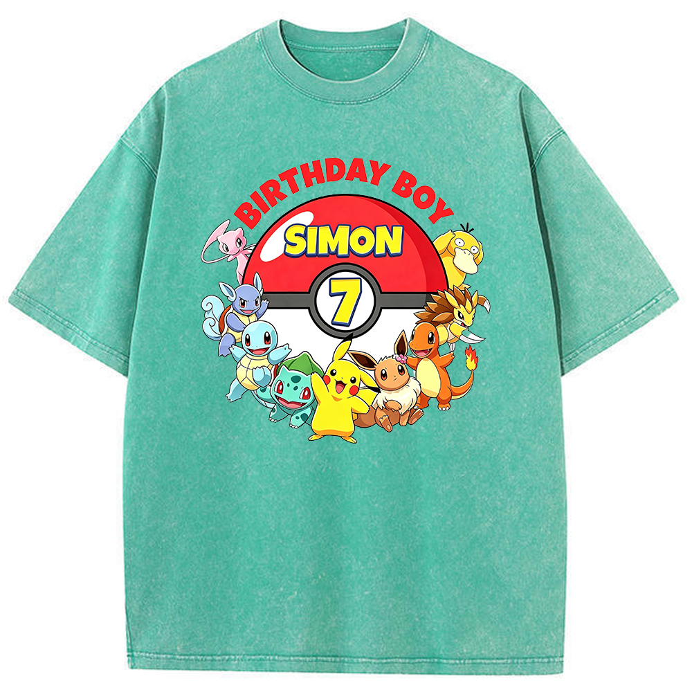 Custom Name Pokemon Birthday Boy Vintage Wash Tee