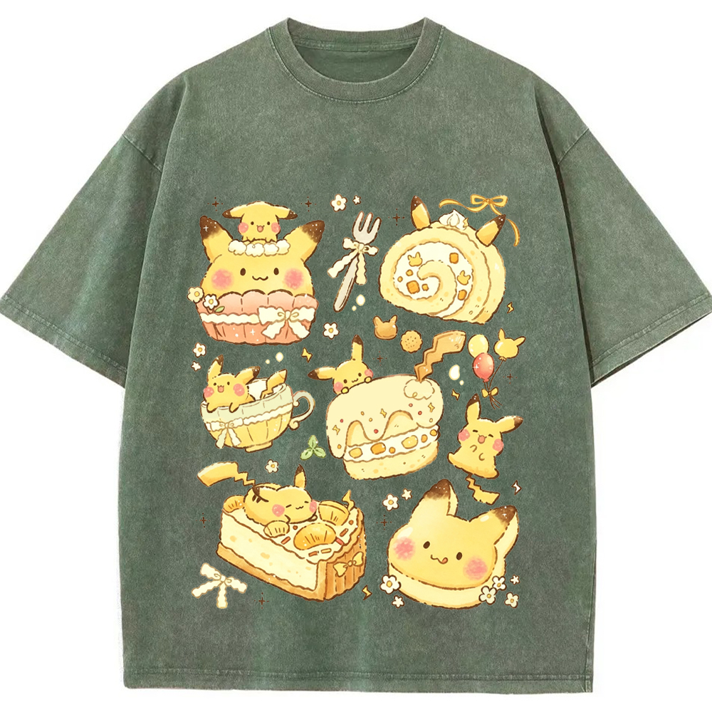 Sweet Dessert Bakery Pikachu Cartoon Tee | Pokemon Anime