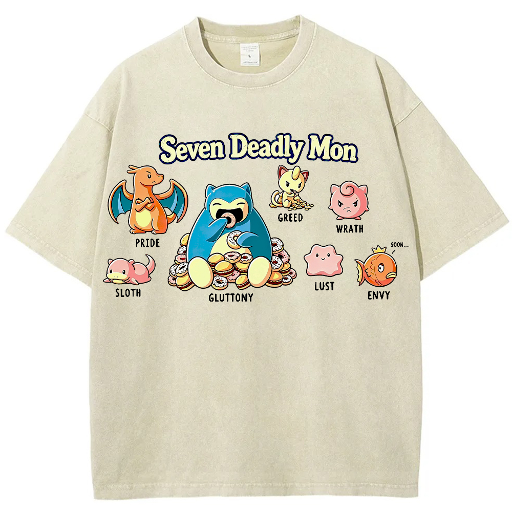 Snorlax & Kanto Pokemon Seven Deadly Sins Graphic Cartoon Tee | Pokemon Anime