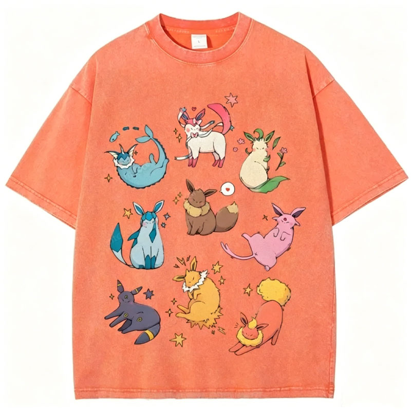 Eevee Evolution Form Unisex Vintage Washed Tee