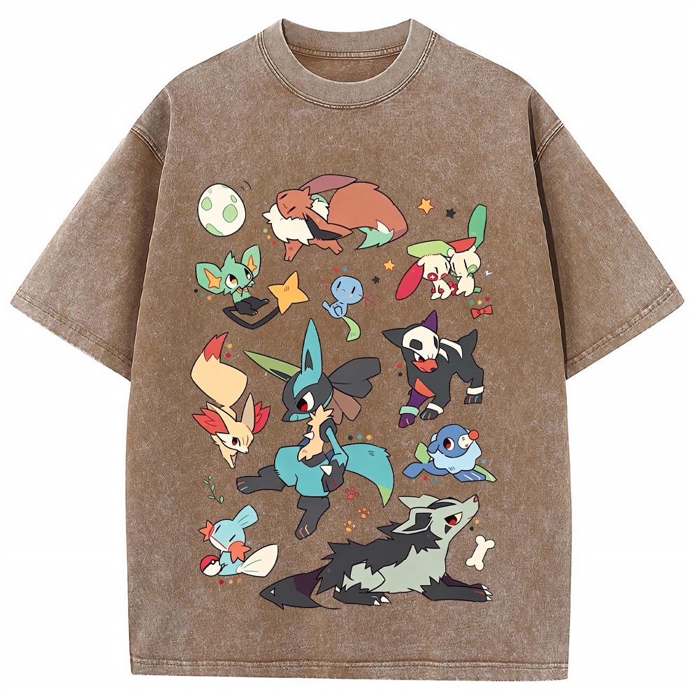 Dark Tone Lucario & Fox Creatures Cartoon Tee | Pokemon Anime