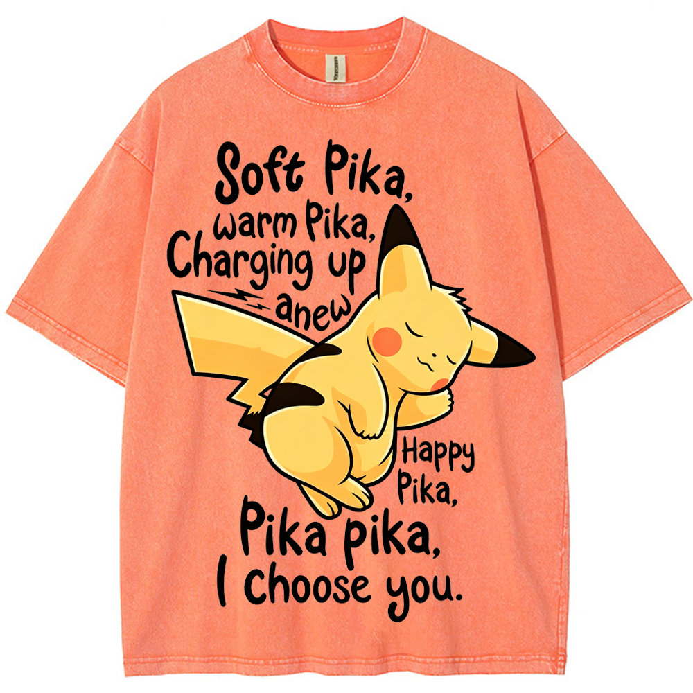 Soft Warm Tone Pikachu Cartoon Tee | Pokemon Anime