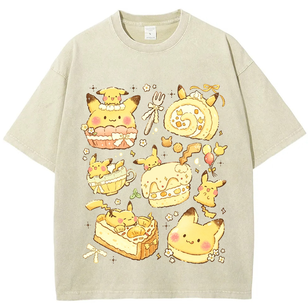 Sweet Dessert Bakery Pikachu Cartoon Tee | Pokemon Anime