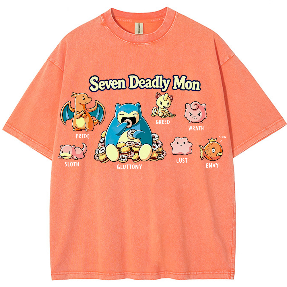 Snorlax & Kanto Pokemon Seven Deadly Sins Graphic Cartoon Tee | Pokemon Anime