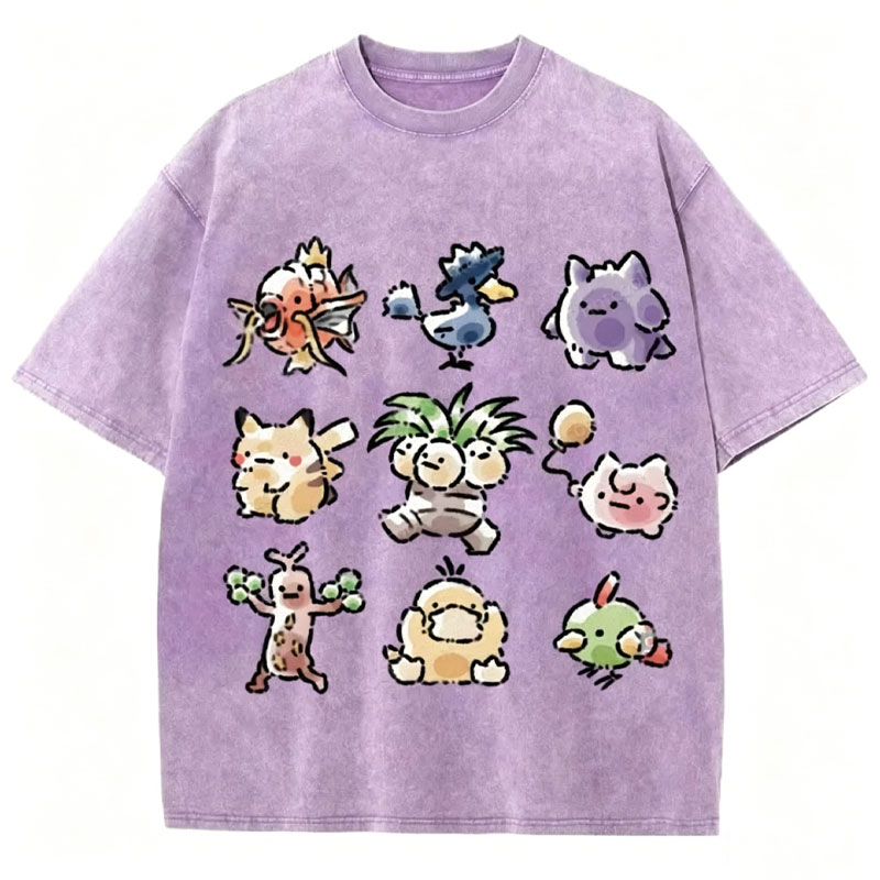 Cute Chibi Pokemon Unisex Vintage Washed Tee