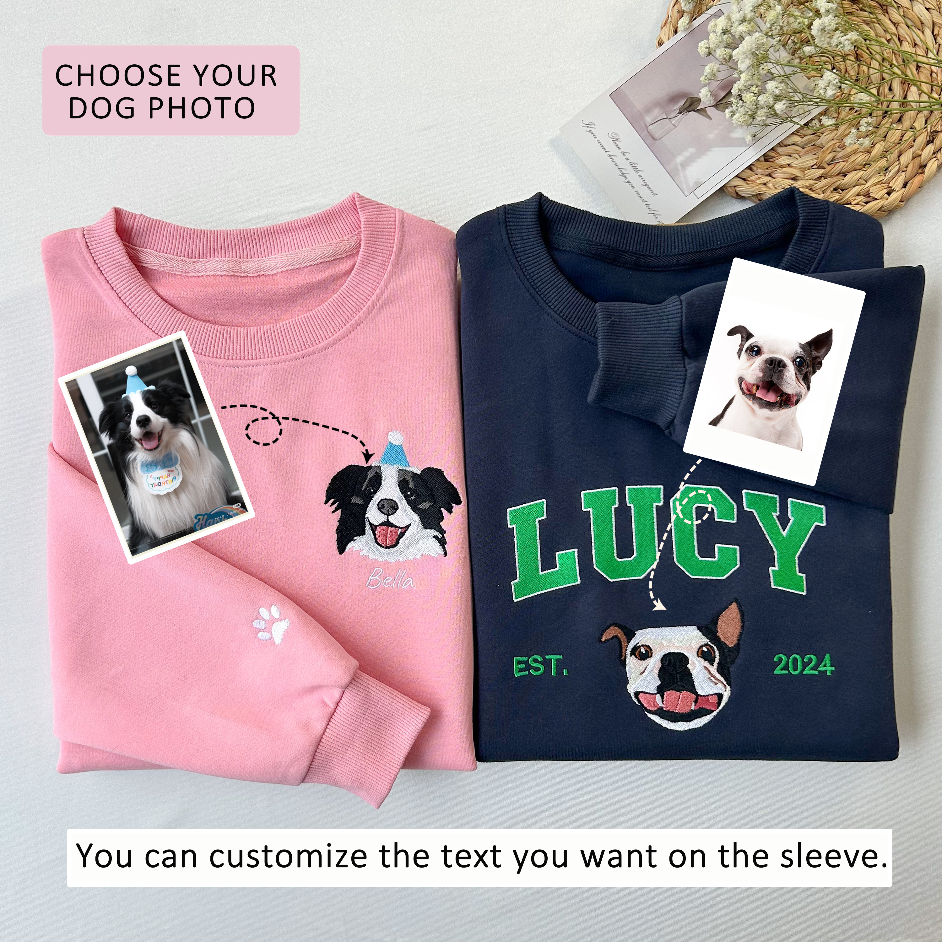 Custom Dog Face Embroidered Sweatshirt-Gift For Custom