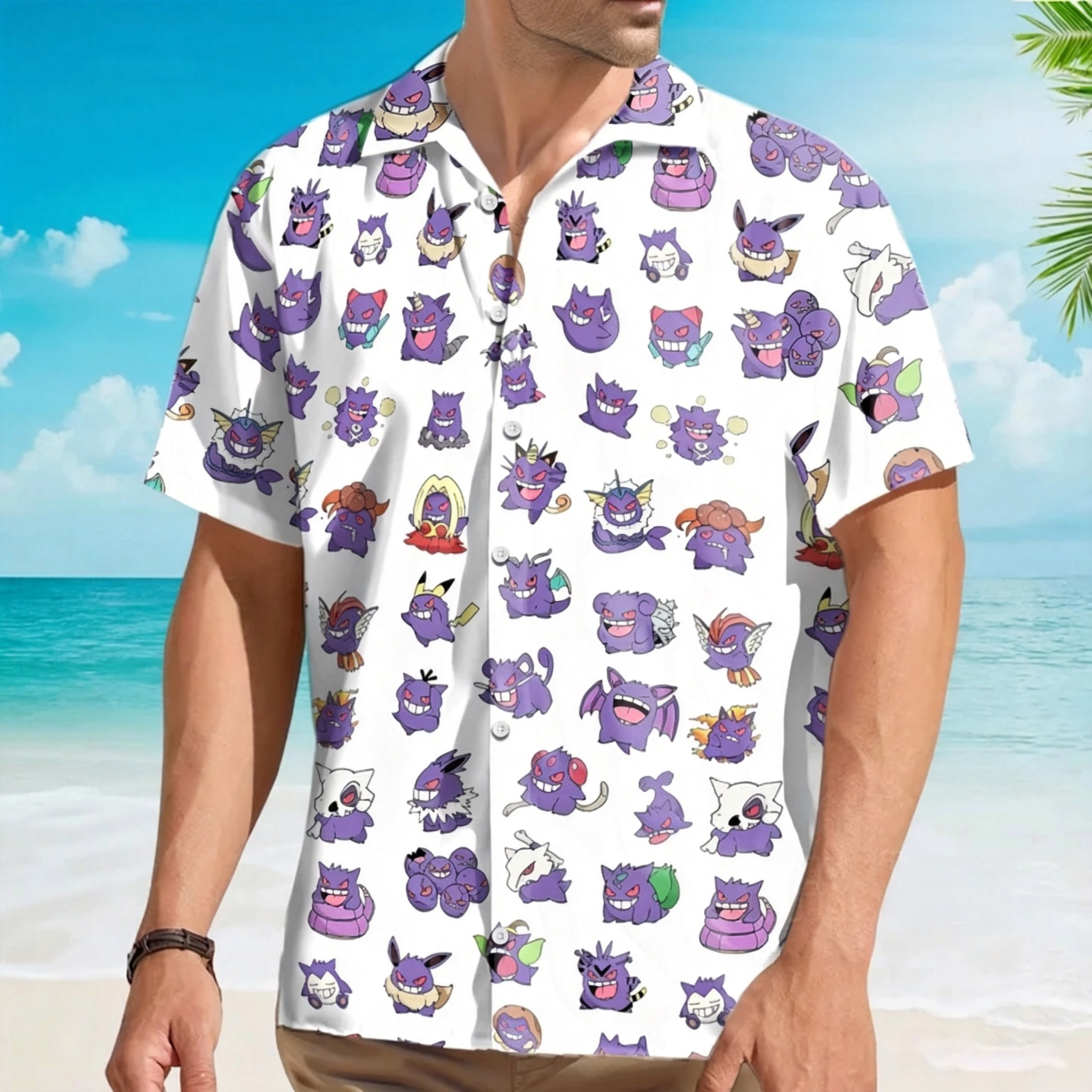 Gengar Cosplay Pokemon Pattern Hawaiian Shirt