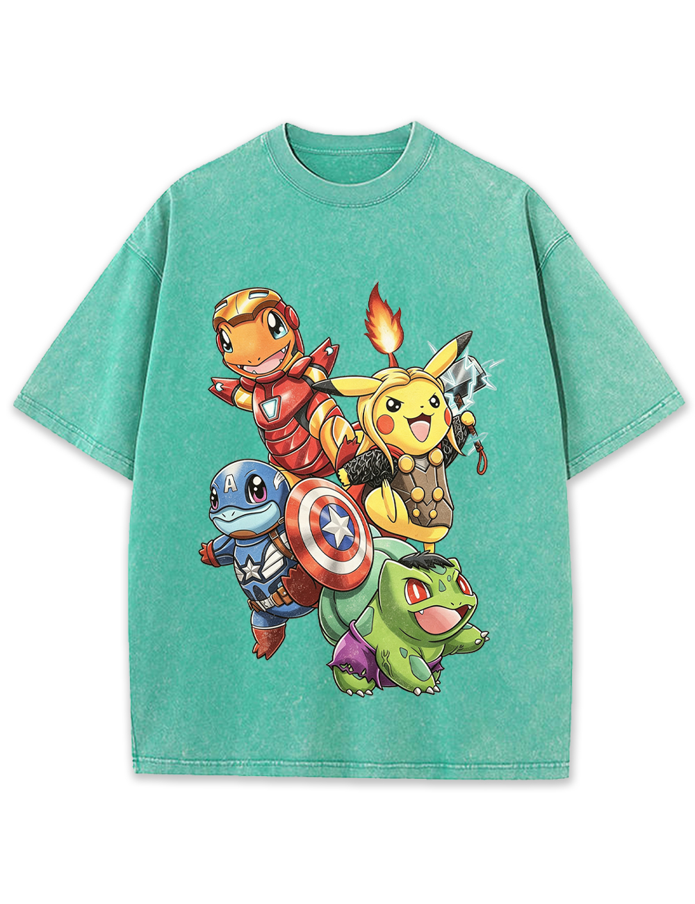 Avengers Squad Pokemon Starters Cartoon Tee | Pokemon Anime