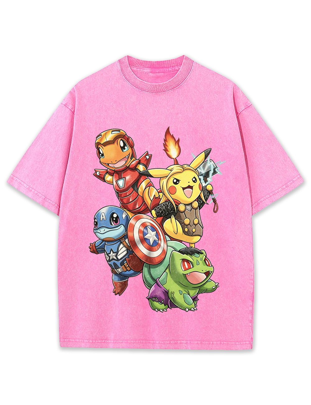 Avengers Squad Pokemon Starters Cartoon Tee | Pokemon Anime