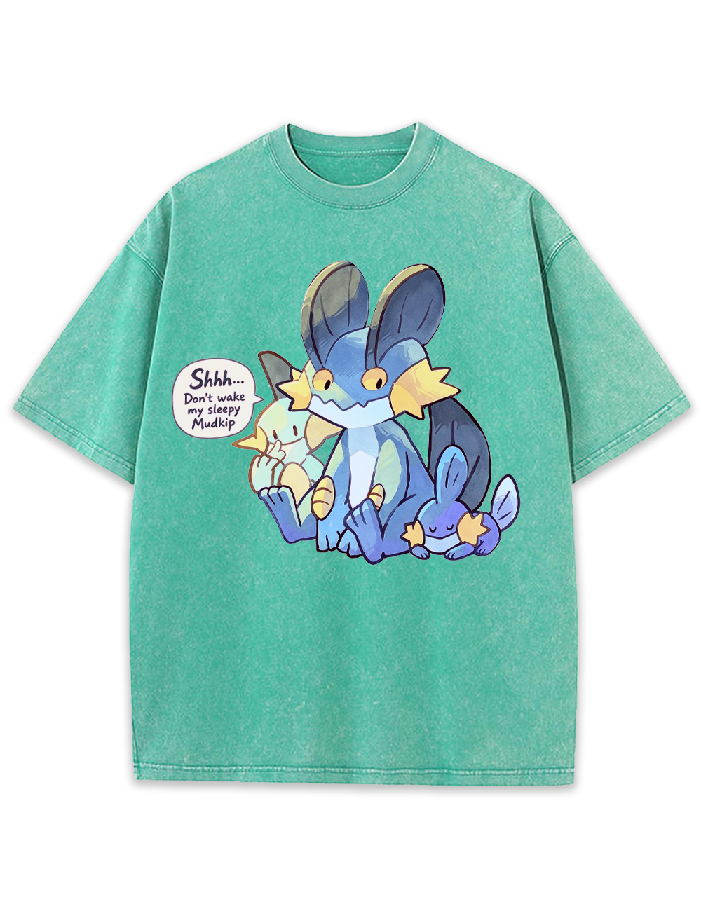 Parent & Kid Mudkip Evolution Family Sleepy Cuddle Vintage Washed T-Shirt