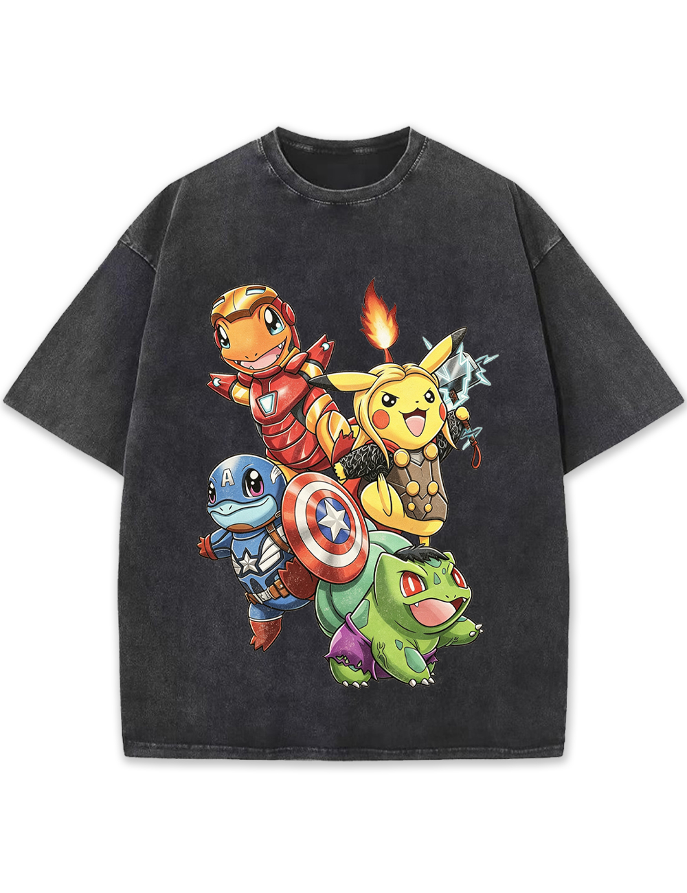 Avengers Squad Pokemon Starters Cartoon Tee | Pokemon Anime