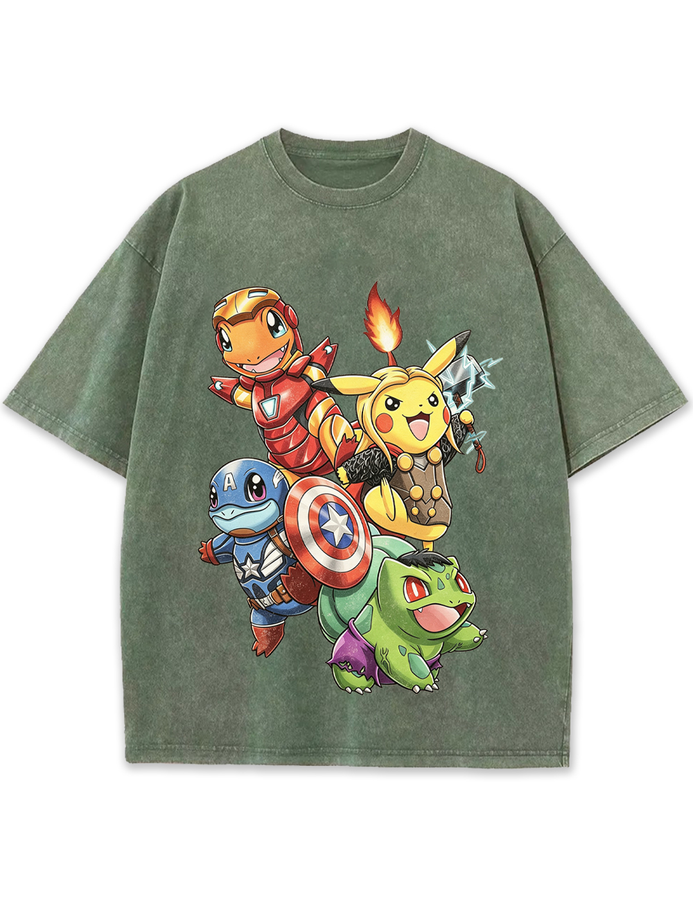 Avengers Squad Pokemon Starters Cartoon Tee | Pokemon Anime