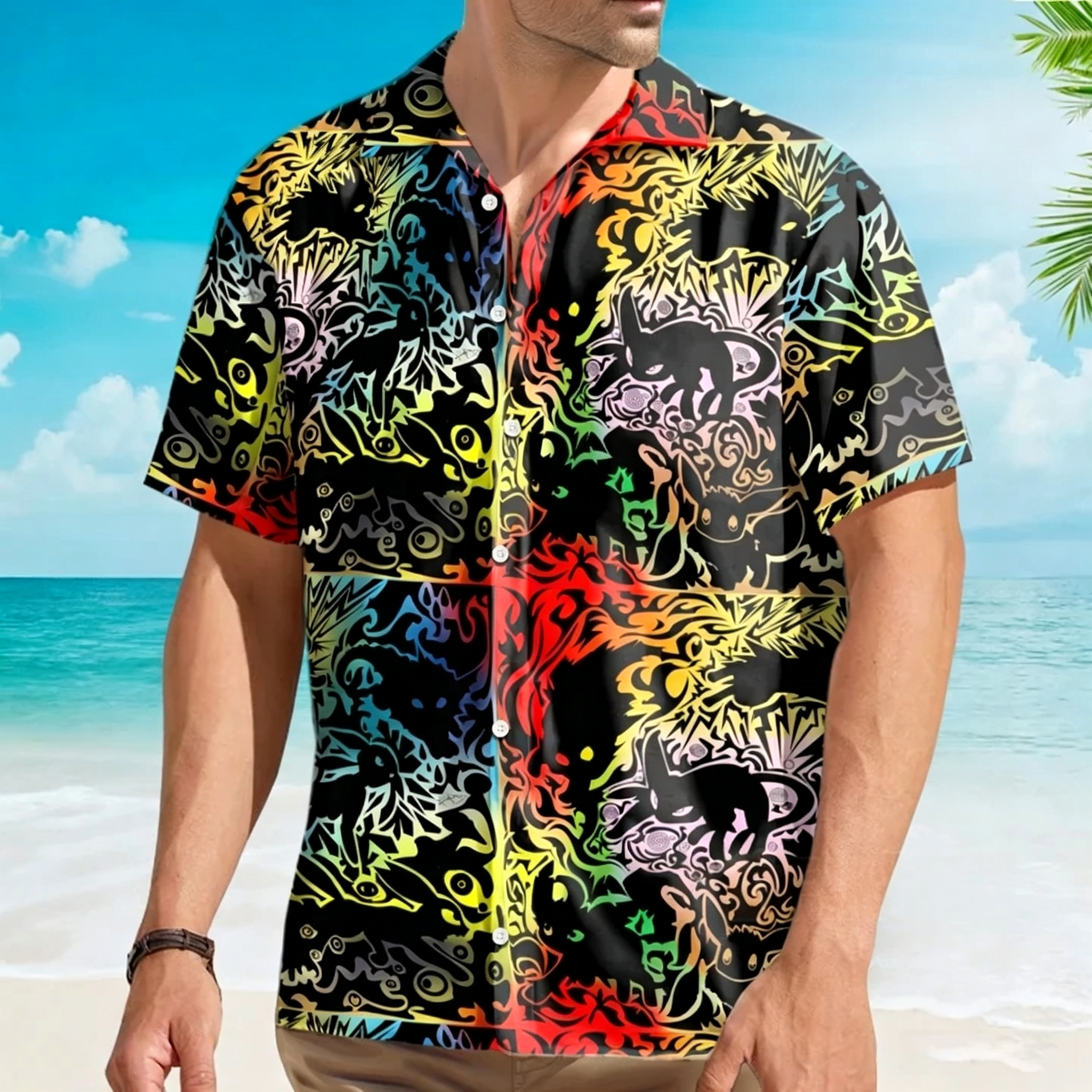 Eevee Pokemon Pattern Hawaiian Shirt