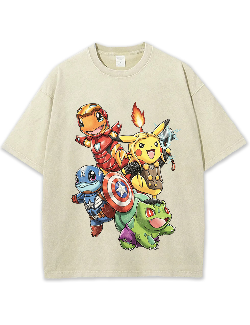 Avengers Squad Pokemon Starters Cartoon Tee | Pokemon Anime