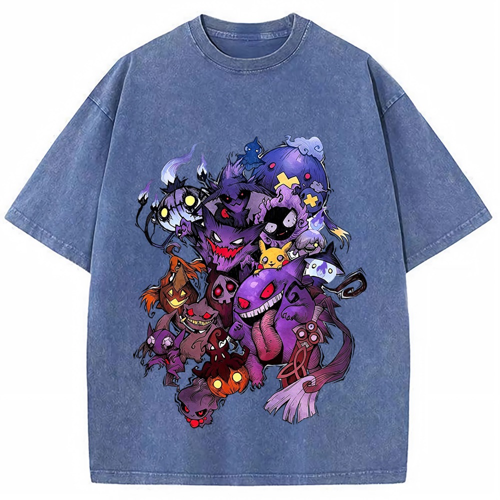 Heavy Print Dark Halloween Gengar Ghost Clan Cartoon Tee | Pokemon Anime