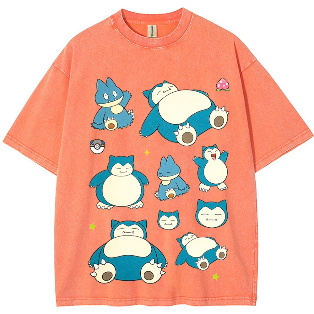 Multi Poses Snorlax Cartoon Tee | Pokemon Anime